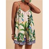 image:imageRoseSeek Womens Summer Tropical Rompers Sleeveless V Neck Wide Leg Vacation Short JumpsuitsGreen