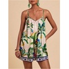 image:imageRoseSeek Womens Summer Tropical Rompers Sleeveless V Neck Wide Leg Vacation Short JumpsuitsGreen