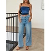 image:imageRoseSeek Womens Tie Dye Ruched Strapless Tube Top Sleeveless Fitted Elegant Crop Tops Going Out BandeauBlue