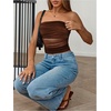 image:imageRoseSeek Womens Tie Dye Ruched Strapless Tube Top Sleeveless Fitted Elegant Crop Tops Going Out BandeauCoffee Brown