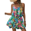 image:imageRoseSeek Womens Boho Wide Leg Short Romper Spaghetti Strap Layered Ruffle Vacation Summer JumpsuitGreen