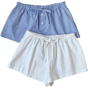 image:imageRoseSeek Womens 2 Packs Striped Linen Mini Shorts Drawstring Waist Button Front Lounge ShortsMulticolor