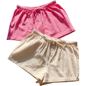 image:imageRoseSeek Womens 2 Packs Striped Linen Mini Shorts Drawstring Waist Button Front Lounge ShortsPink and Beige