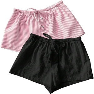 image:imageRoseSeek Womens 2 Packs Striped Linen Mini Shorts Drawstring Waist Button Front Lounge ShortsPink and Black