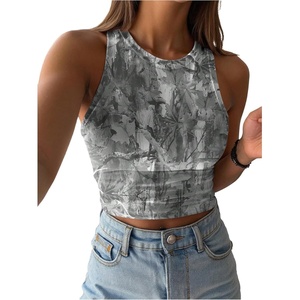 image:imageRoseSeek Womens Camo Graphic Tank Top Crewneck Sleeveless Fitted Crop Tops Summer ClothesCamo Grey