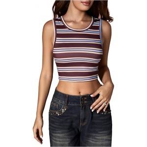 image:imageRoseSeek Womens Camo Graphic Tank Top Crewneck Sleeveless Fitted Crop Tops Summer ClothesMulticolor Striped