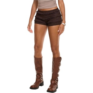 image:imageRoseSeek Womens Lace Frill Layered Mini Shorts Elastic Waist Low Rise Skinny Y2K ShortsBrown