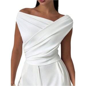 image:imageRoseSeek Womens Off The Shoulder Wrap Tank Top Sleeveless Tight Elegant Formal Party Going Out TopsApricot