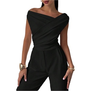 image:imageRoseSeek Womens Off The Shoulder Wrap Tank Top Sleeveless Tight Elegant Formal Party Going Out TopsBlack
