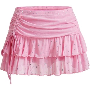 image:imageRoseSeek Womens Sequin Sparkly Skirts Mesh Ruffle Layered Drop Waist Glitter Mini Skirt Y2K Concert OutfitsPink