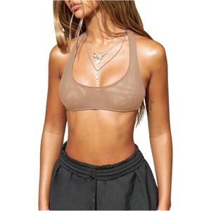 image:imageRoseSeek Womens Sleeveless Mesh Sheer Crop Tank Athletic Bandeau Bras See Through Racerback ShirtKhaki