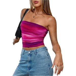 image:imageRoseSeek Womens Tie Dye Ruched Strapless Tube Top Sleeveless Fitted Elegant Crop Tops Going Out BandeauHot Pink
