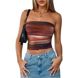 image:imageRoseSeek Womens Tie Dye Ruched Strapless Tube Top Sleeveless Fitted Elegant Crop Tops Going Out BandeauMulticolor