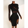 image:imageRoseSeek Womens Contrast Lace Bodycon Dress Long Sleeve High Slit Party Date Night Short DressesBlack
