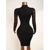 image:imageRoseSeek Womens Contrast Lace Bodycon Dress Long Sleeve High Slit Party Date Night Short DressesBlack