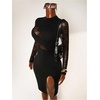 image:imageRoseSeek Womens Contrast Lace Bodycon Dress Long Sleeve High Slit Party Date Night Short DressesBlack